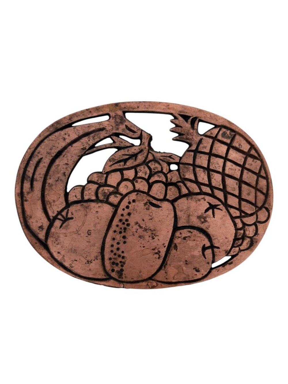 Vintage Copper Cast Iron Fruit Design Trivet Wall Decor Farmhouse Rustic Taiwan‎